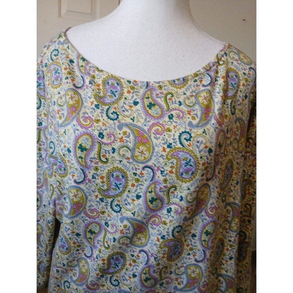 Appleseed's Yellow Green Paisley Print Round Neck 3/4 Sleeve T Shirt Size Large - Picture 6 of 14